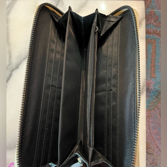 Kenzie Beige Zip-Around Floral Embroidered Wristlet Wallet, colorful flowers - Picture 5 of 9